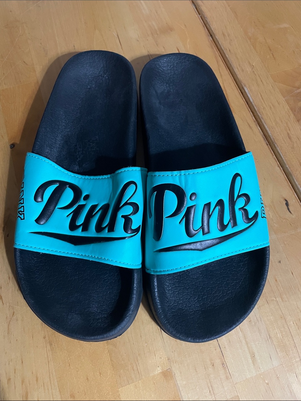 PINK Victoria's Secret Black & Teal Slide Sandals